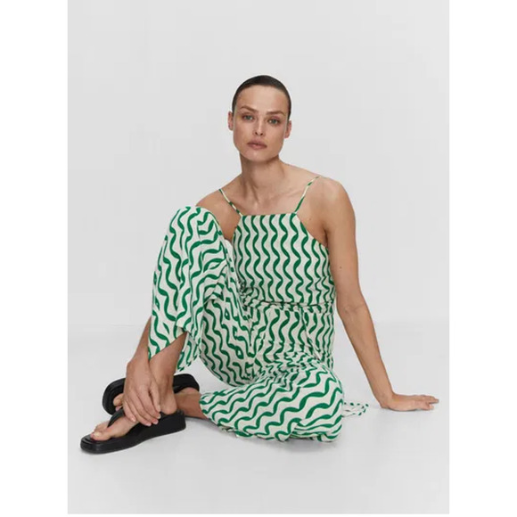 Mango Geometric Sleeveless Straight Leg Jumpsuits Green/White Women's Medium - Picture 6 of 6